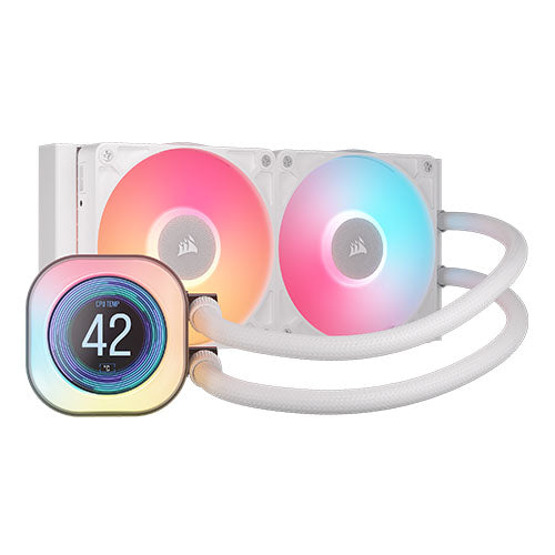 Corsair iCUE LINK TITAN 240 RX LCD RGB Liquid CPU Cooler, RX120 RGB Magnetic Dome Fans, Personalised LCD Screen, iCUE LINK Hub Included, White Corsair iCUE LINK TITAN 240 RX LCD RGB Liquid CPU Cooler, RX120 RGB Magnetic Dome Fans, Personalised LCD Screen, iCUE LINK Hub Included, White